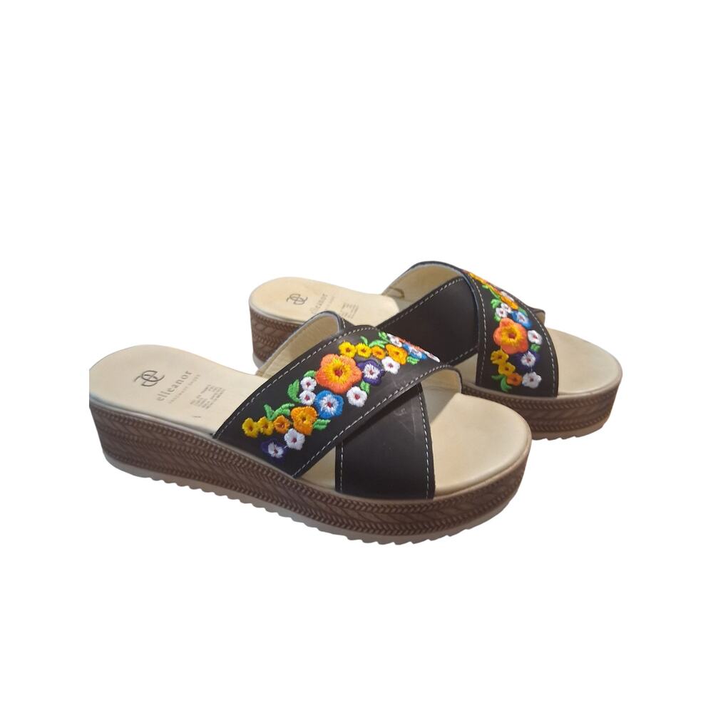 Elleanor Embroidered Whimsy Leather Platform Sandals Women's size 9½‎ Handmade
